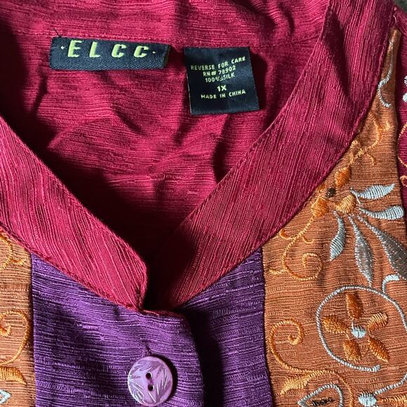 ELCC Womens/Teen Button Down 100% Silk Shirt Vibrant Floral Plus Size 1X Fair - Picture 7 of 7
